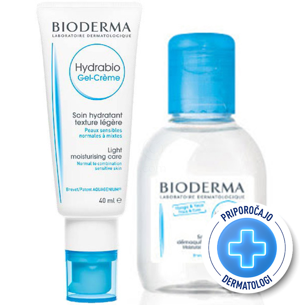 Bioderma Hydrabio, paket: lahek vlažilni kremni gel + micelarna (40 ml + 100 ml)