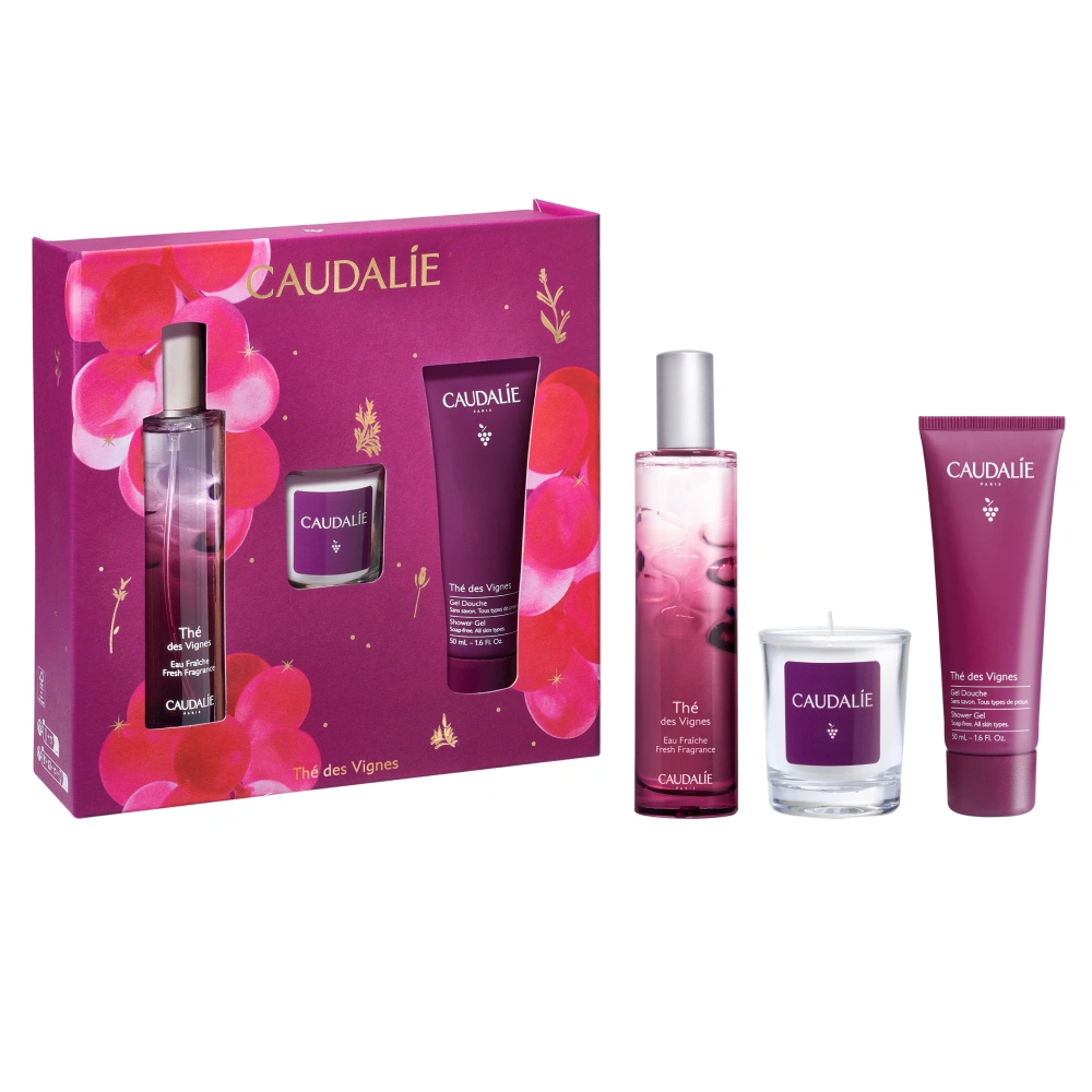 Caudalie The des Vignes, darilni set svežih dišav (2x50 ml + 1 dišeča sveča)