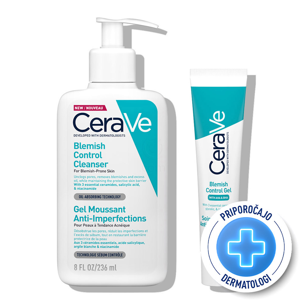 CeraVe, protokol za obraz in telo za kožo, nagnjeno k aknam in nepravilnostim - čiščenje in nega (40 ml + 236 ml)