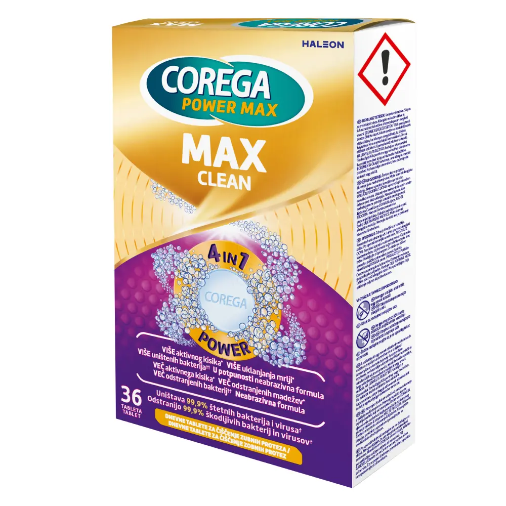Corega Power Max, tablete za čiščenje zobnih protez (36 tablet)