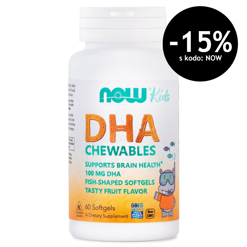 NOW otroška Omega-3 DHK 100 mg, žvečljive kapsule (60 kapsul)