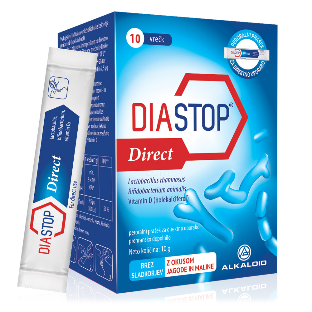 Diastop Direct, peroralni prašek - vrečke (10 x 1 g)