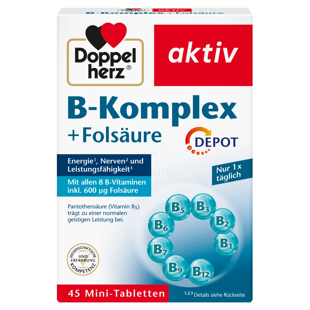 Doppelherz Aktiv B-kompleks + folna kislina, tablete (45 tablet)