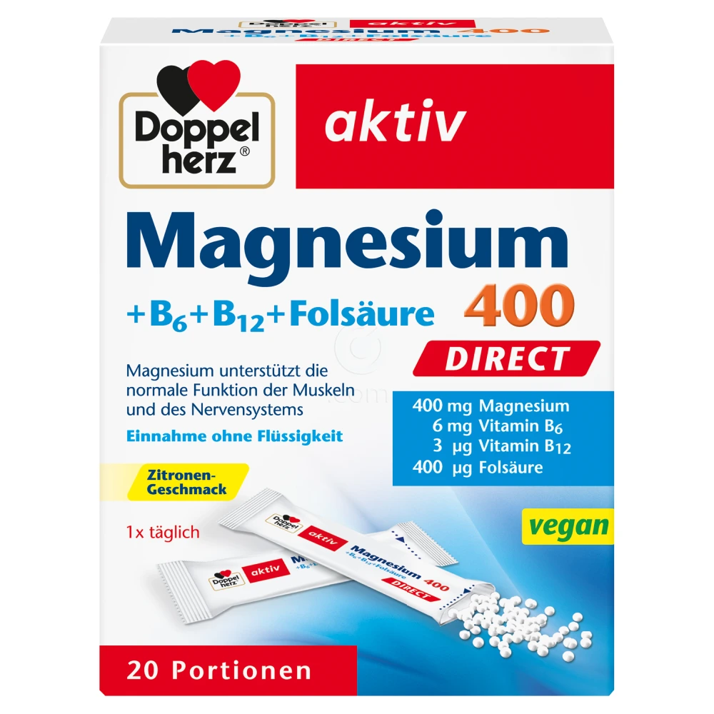 Doppelherz Aktiv Direkt Magnezij 400, vrečice (20 vrečic)