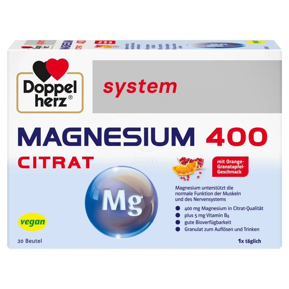 Doppelherz System Magnezij 400 Citrat, zrnca v vrečkah (20 x 6 g)