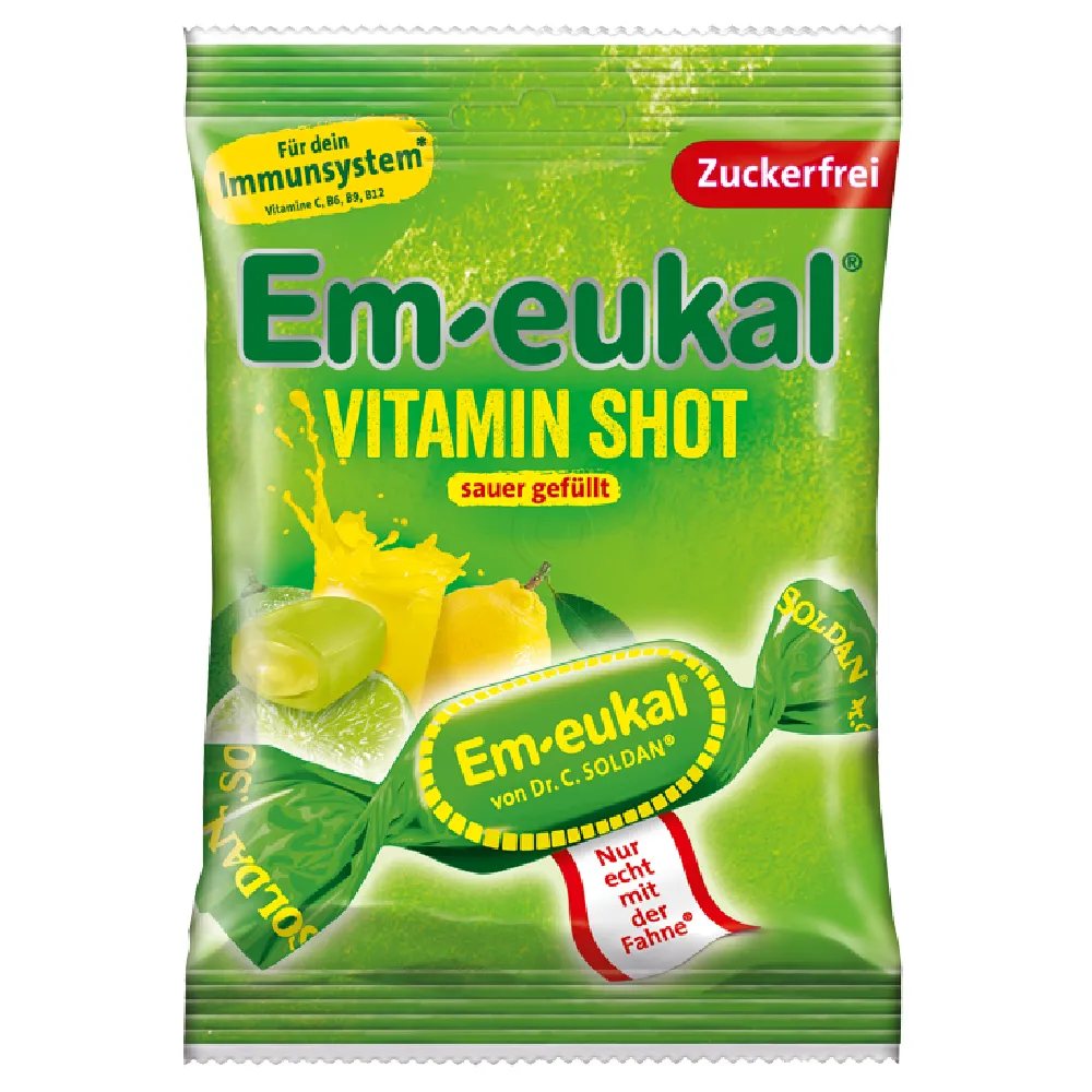 Dr. C. Soldan Em-Eukal Vitamin Shot, kisli trdi polnjeni bonboni (75 g)