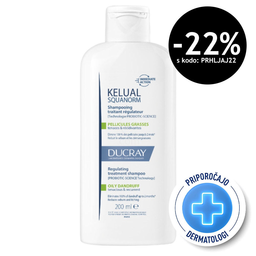 Ducray Kelual Squanorm, regulirajoči tretma šampon proti mastnemu prhljaju (200 ml)