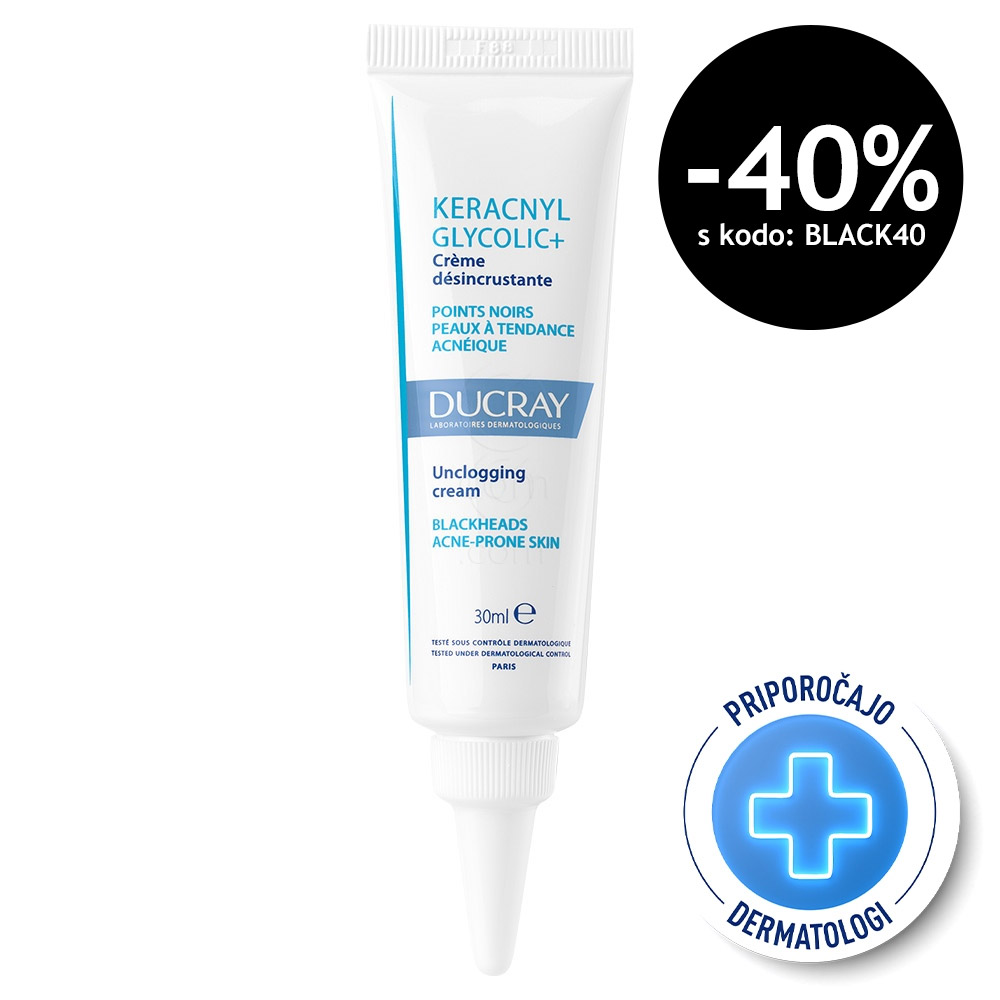 Ducray Keracnyl Glycolic+, krema za odpiranje por (30 ml)