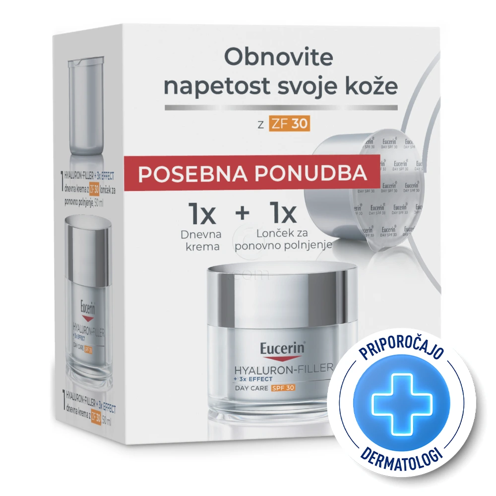 Eucerin Hyaluron-Filler, dnevna krema za vse tipe kože - ZF 30 - paket (2 x 50 ml)