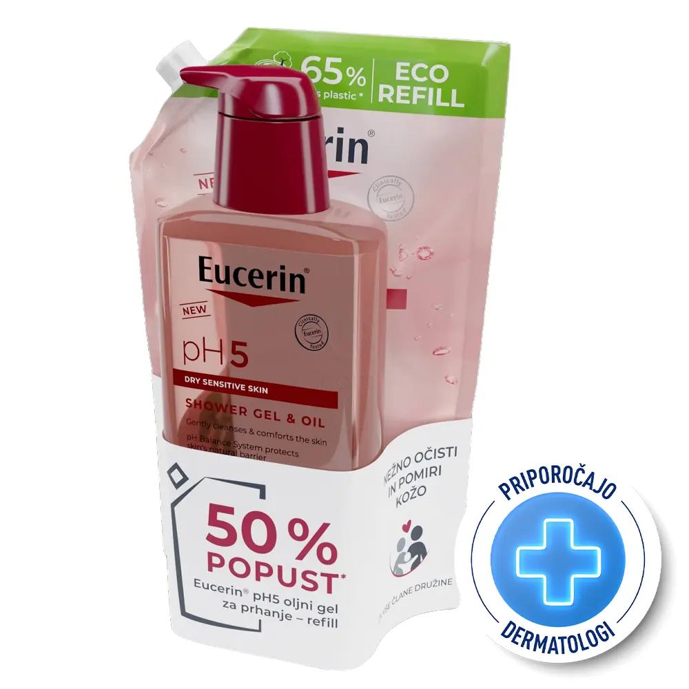 Eucerin pH5,  paket: oljni gel za prhanje + refill (2 x 400 ml)