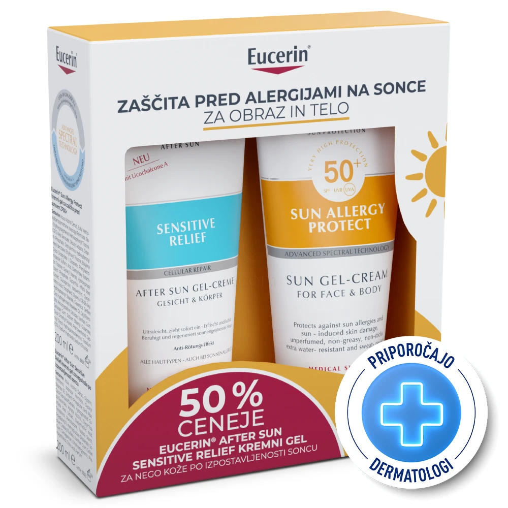 Eucerin Sun Allergy Protect, paket za zaščito pred soncem za kožo nagnjeno k alergijam - ZF50+ (200 ml + 200 ml)
