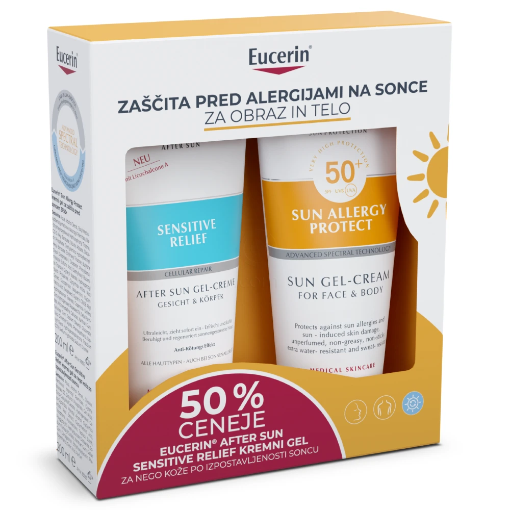 Eucerin Sun Allergy Protect, paket za zaščito pred soncem za kožo nagnjeno k alergijam - ZF50+ (200 ml + 200 ml)