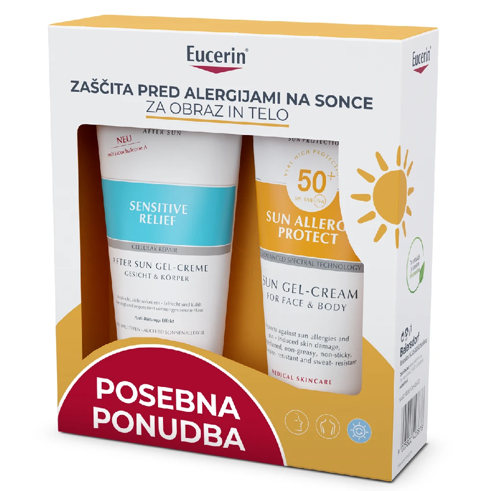 Eucerin Sun Allergy Protect, paket za zaščito pred soncem za kožo nagnjeno k alergijam - ZF50+ (200 ml + 200 ml)
