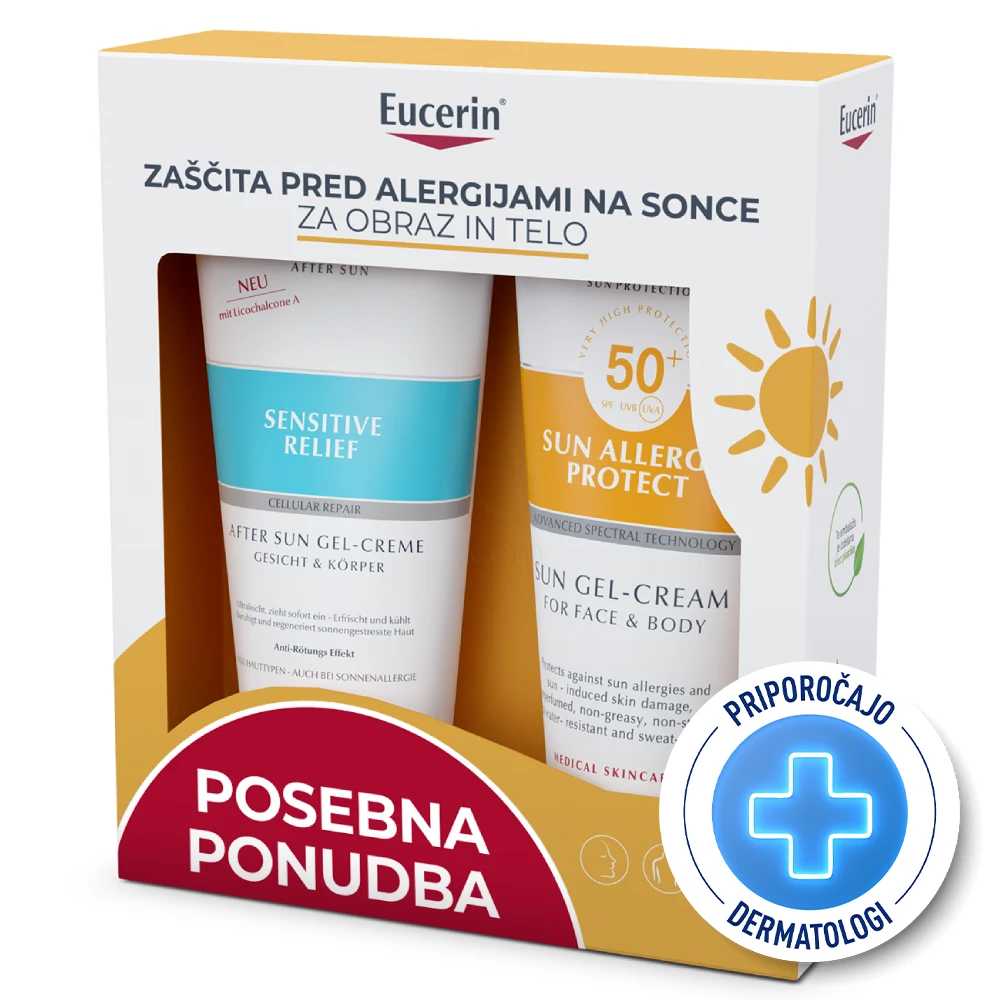 Eucerin Sun Allergy Protect, paket za zaščito pred soncem za kožo nagnjeno k alergijam - ZF50+ (200 ml + 200 ml)