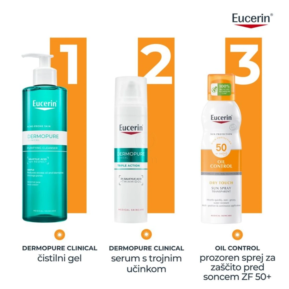 Eucerin Sun Dry Touch, prozoren sprej za zaščito pred soncem - ZF50 (200 ml)