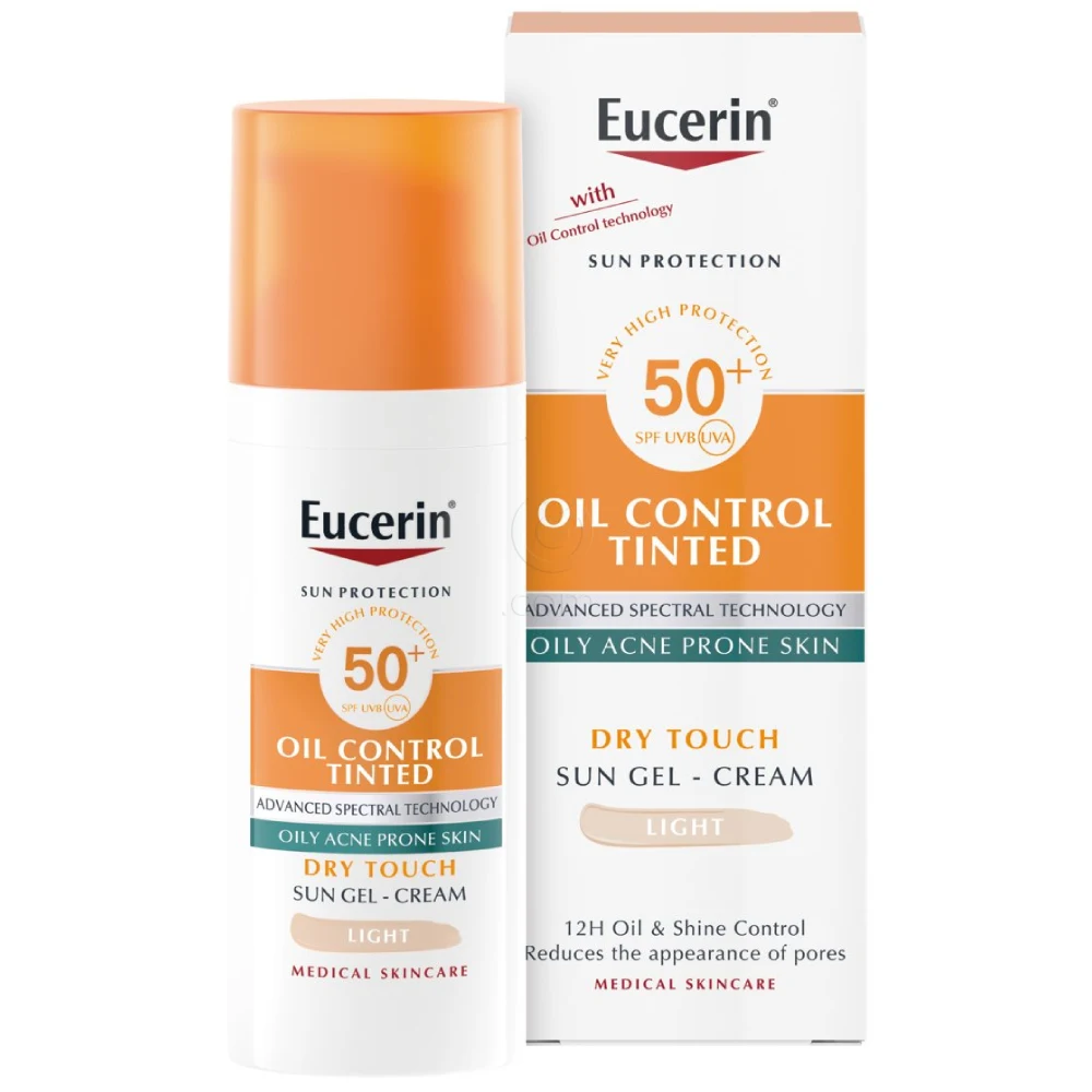  Eucerin Sun Oil Control Dry Touch, obarvan kremni gel za zaščito obraza pred soncem - light - ZF50+ (50 ml)