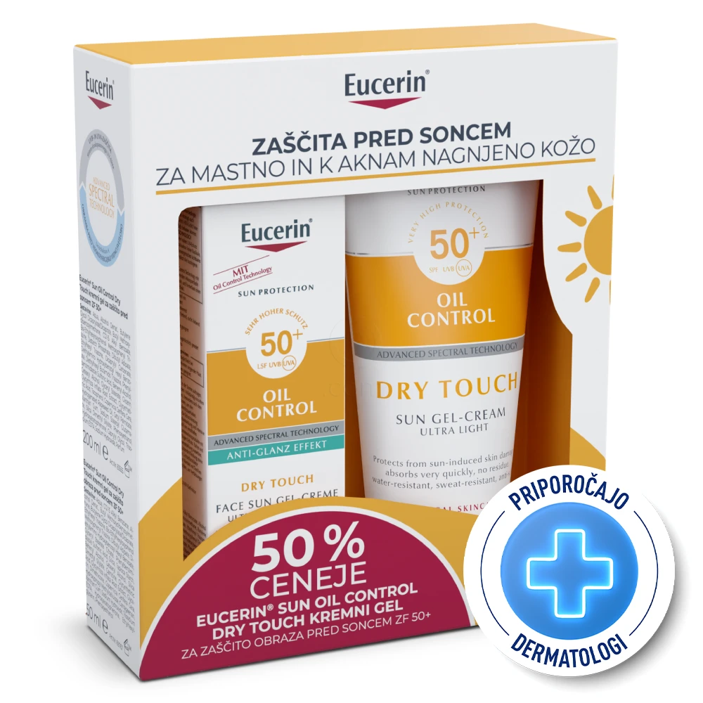 Eucerin Sun Oil Control Dry Touch, paket za zaščito pred soncem - ZF50+ (200 ml + 50 ml)
