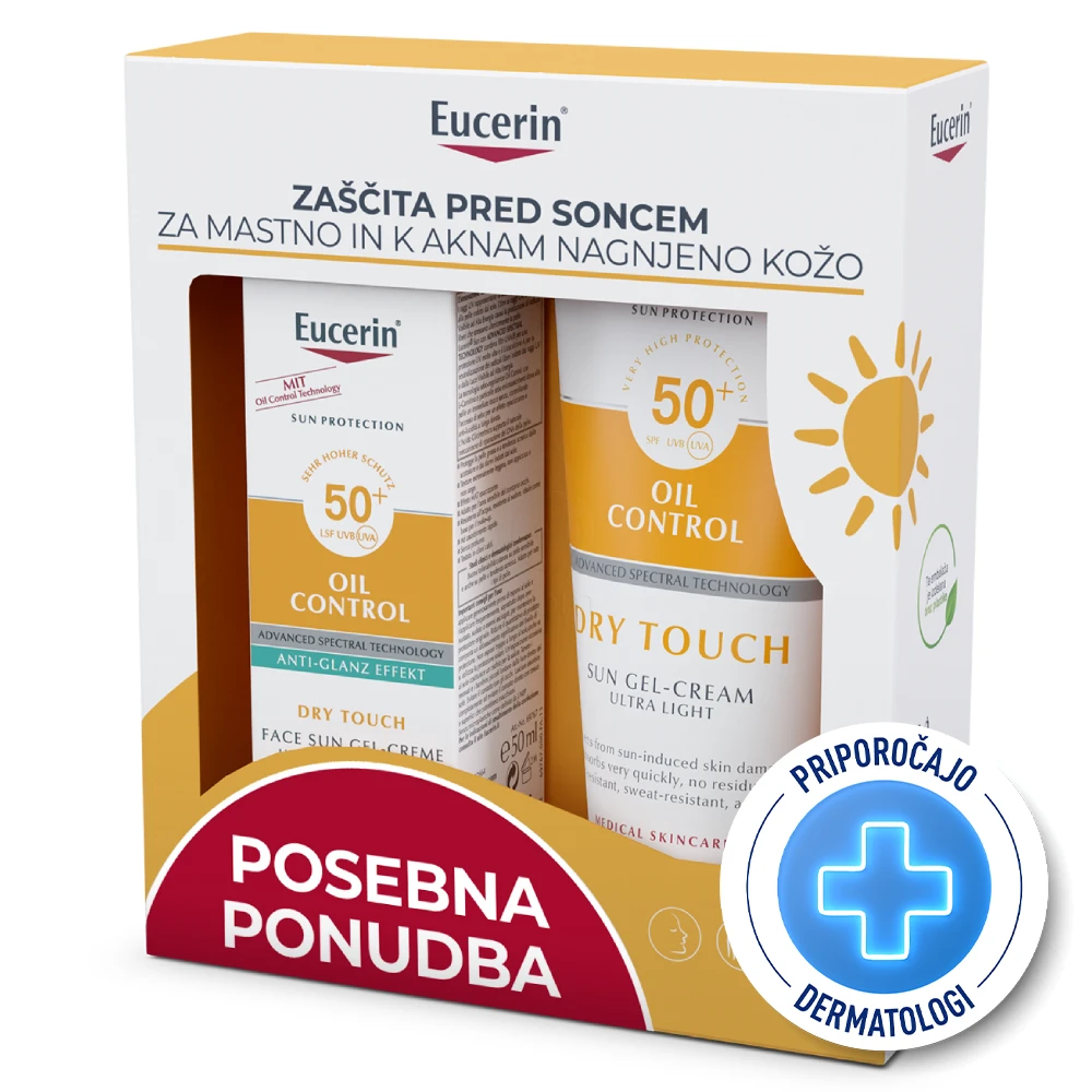Eucerin Sun Oil Control Dry Touch, paket za zaščito pred soncem - ZF50+ (200 ml + 50 ml)
