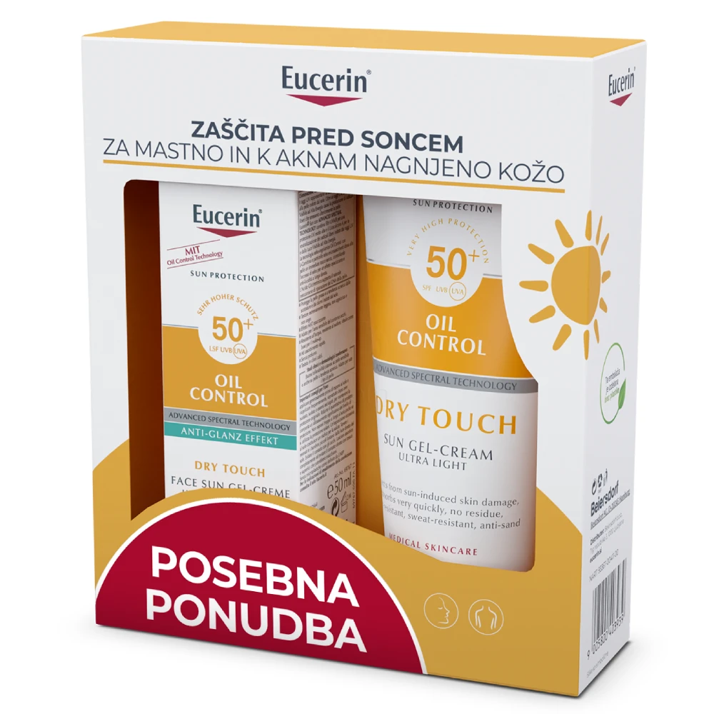 Eucerin Sun Oil Control Dry Touch, paket za zaščito pred soncem - ZF50+ (200 ml + 50 ml)