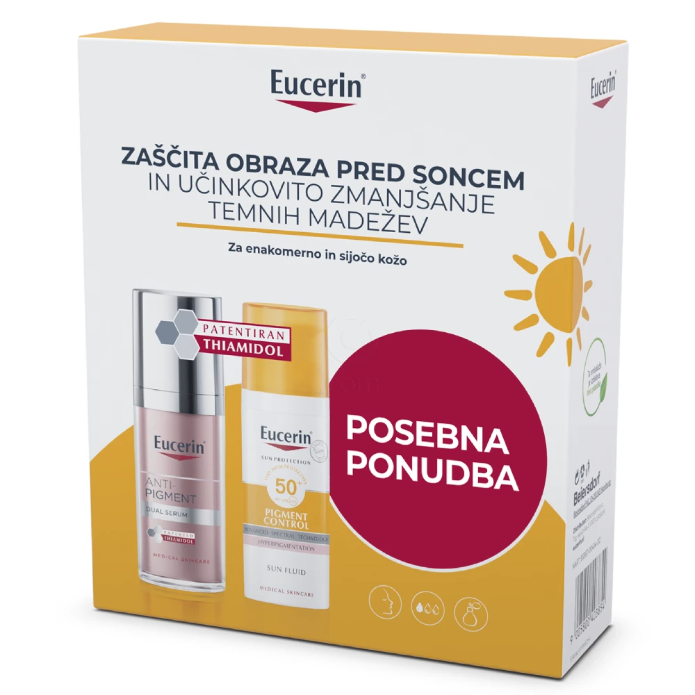 Eucerin Sun, paket proti hiperpigmentaciji in za zaščito pred soncem - ZF50+ (30 ml + 50 ml)
