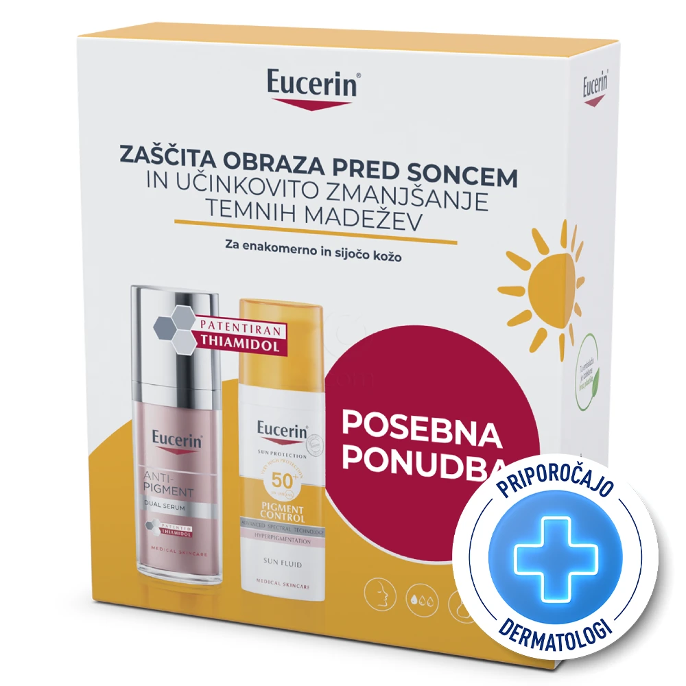 Eucerin Sun, paket proti hiperpigmentaciji in za zaščito pred soncem - ZF50+ (30 ml + 50 ml)
