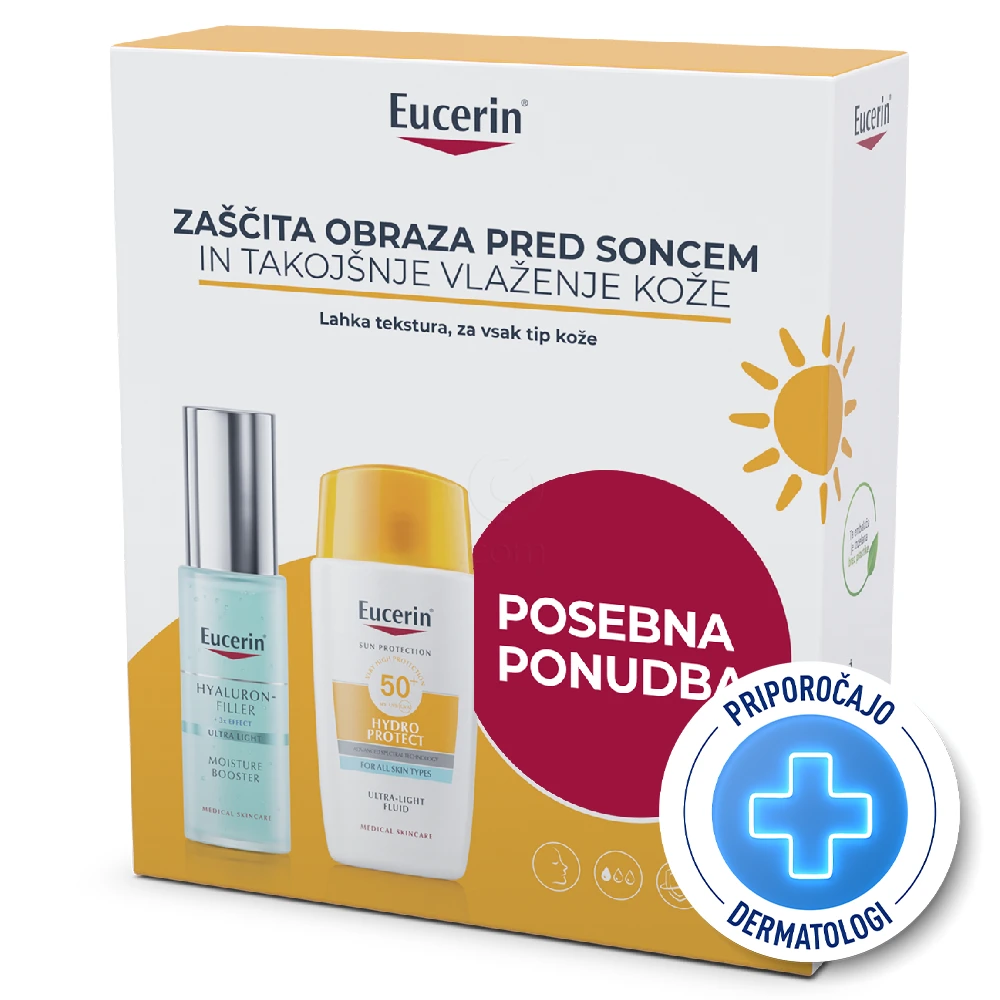 Eucerin Sun, paket za intenzivno hidracijo kože in zaščito pred soncem - ZF50+ (30 ml + 50 ml)