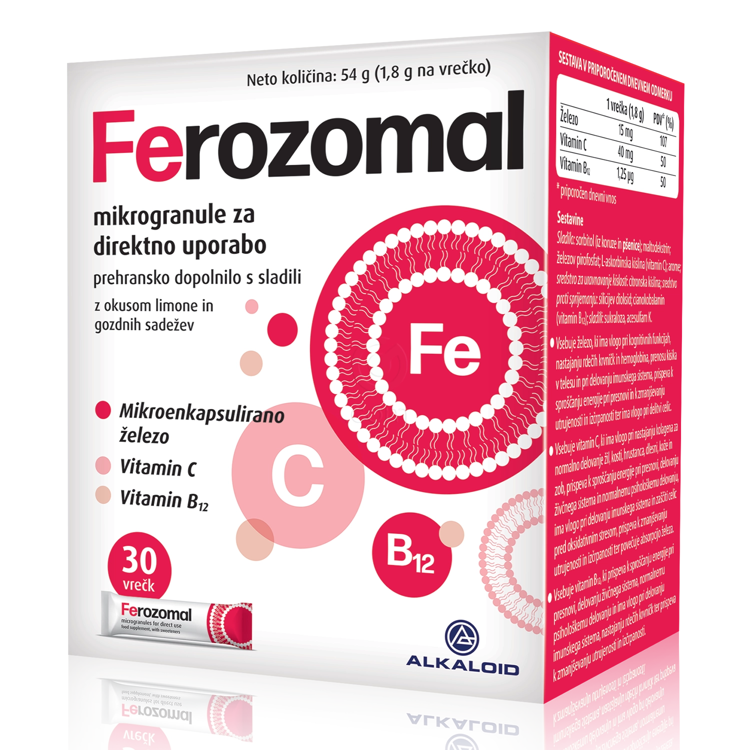 Ferozomal Direkt Železo 15 mg, mikrogranule v vrečkah (30 x 1,8 g)