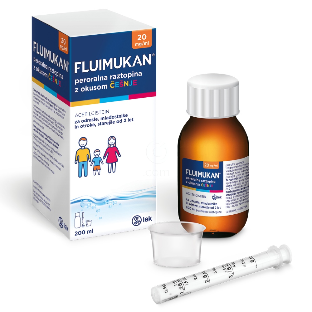 Fluimukan 20 mg/ml, peroralna raztopina z okusom češnje (200 ml)