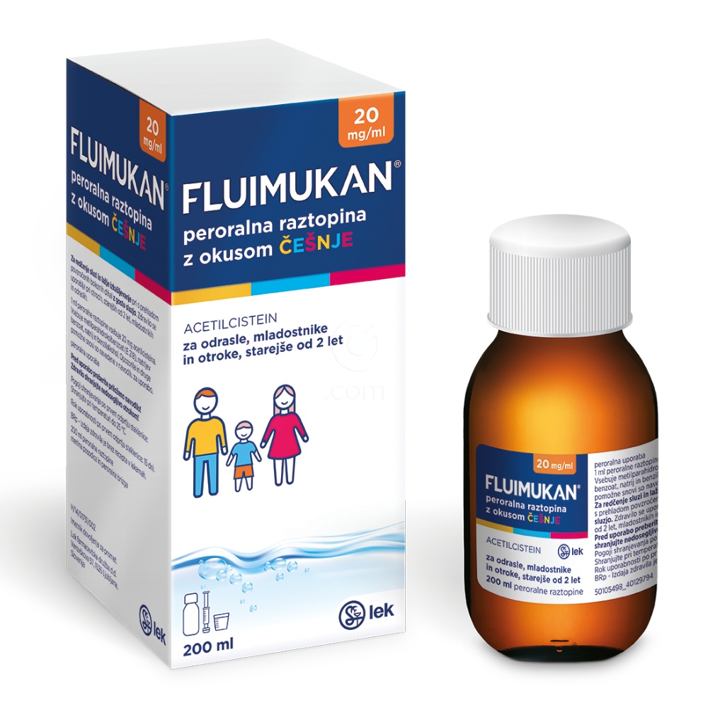 Fluimukan 20 mg/ml, peroralna raztopina z okusom češnje (200 ml)