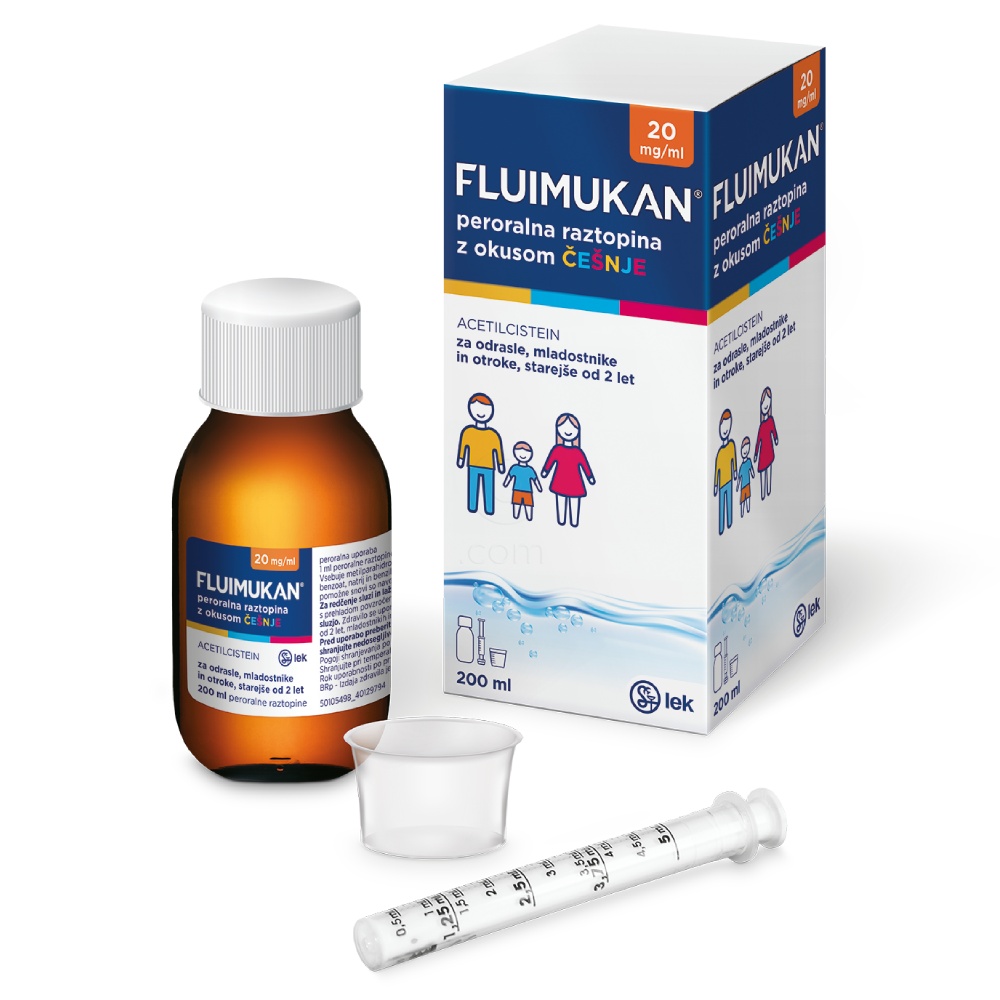 Fluimukan 20 mg/ml, peroralna raztopina z okusom češnje (200 ml)