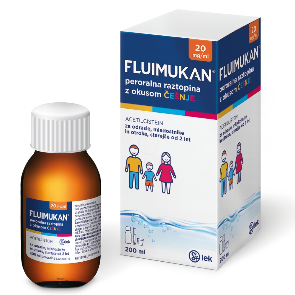 Fluimukan 20 mg/ml, peroralna raztopina z okusom češnje (200 ml)
