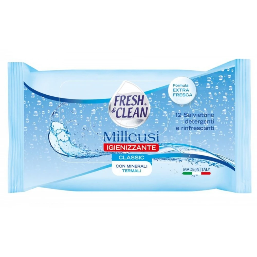 Fresh & Clean Pocket, osvežilni vlažni robčki za čiščenje in osvežitev kože (12 robčkov)