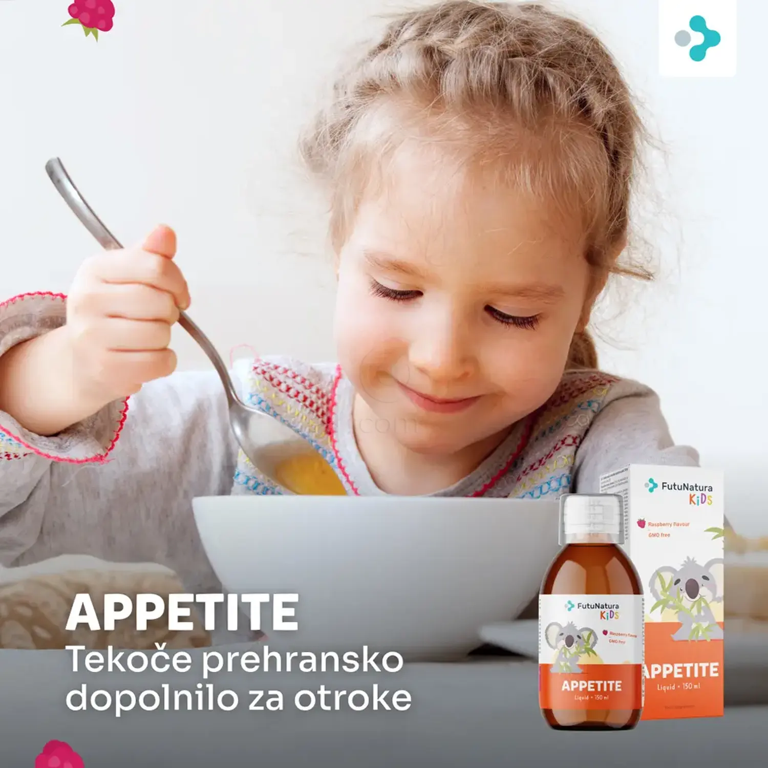 FutuNatura KIDS Appetite - pet rastlinskih izvlečkov ter minerala baker in mangan v 20 ml dnevnega odmerka
