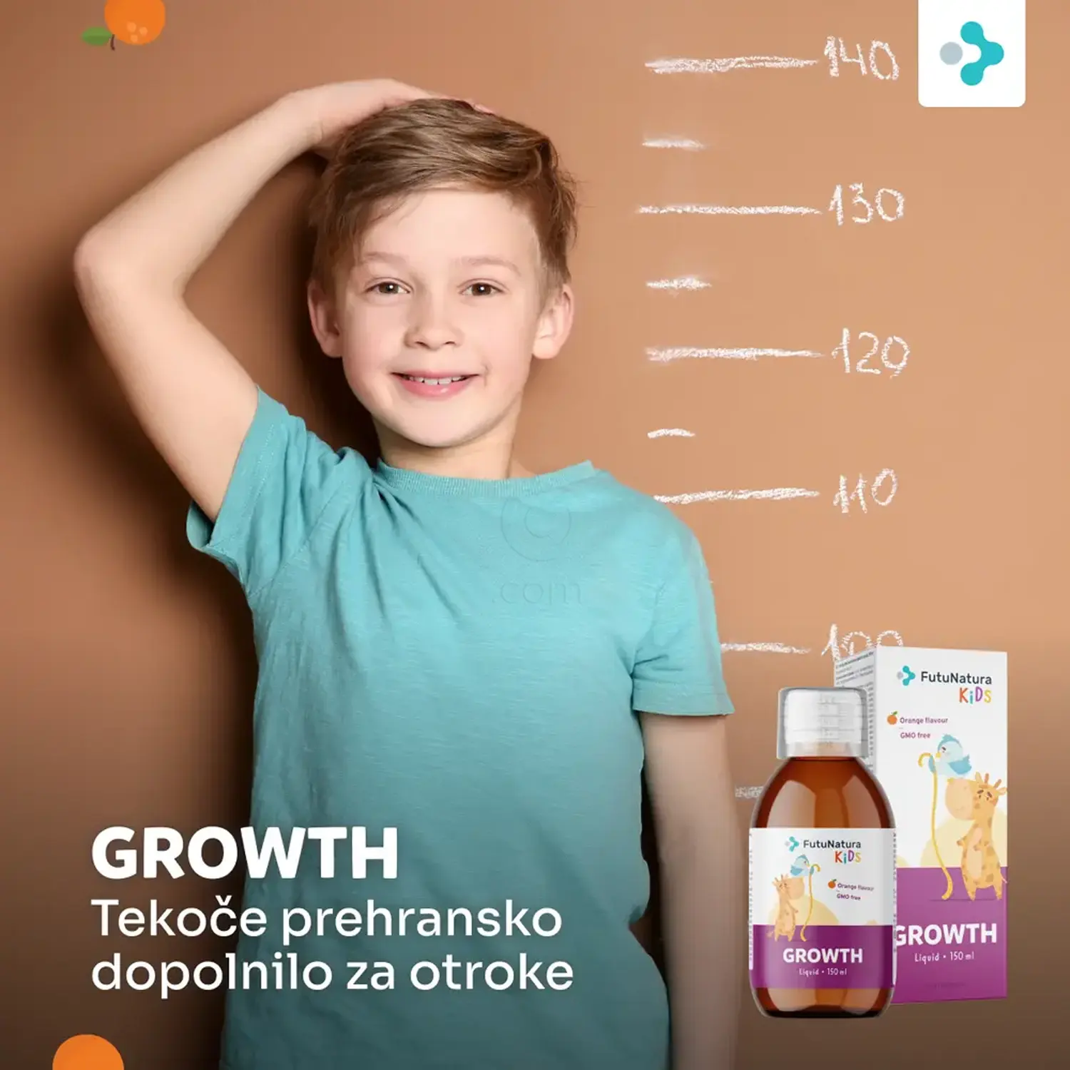 FutuNatura KIDS GROWTH - 11 vitaminov in 9 mineralov v 20 ml dnevnega odmerka, okus pomaranče