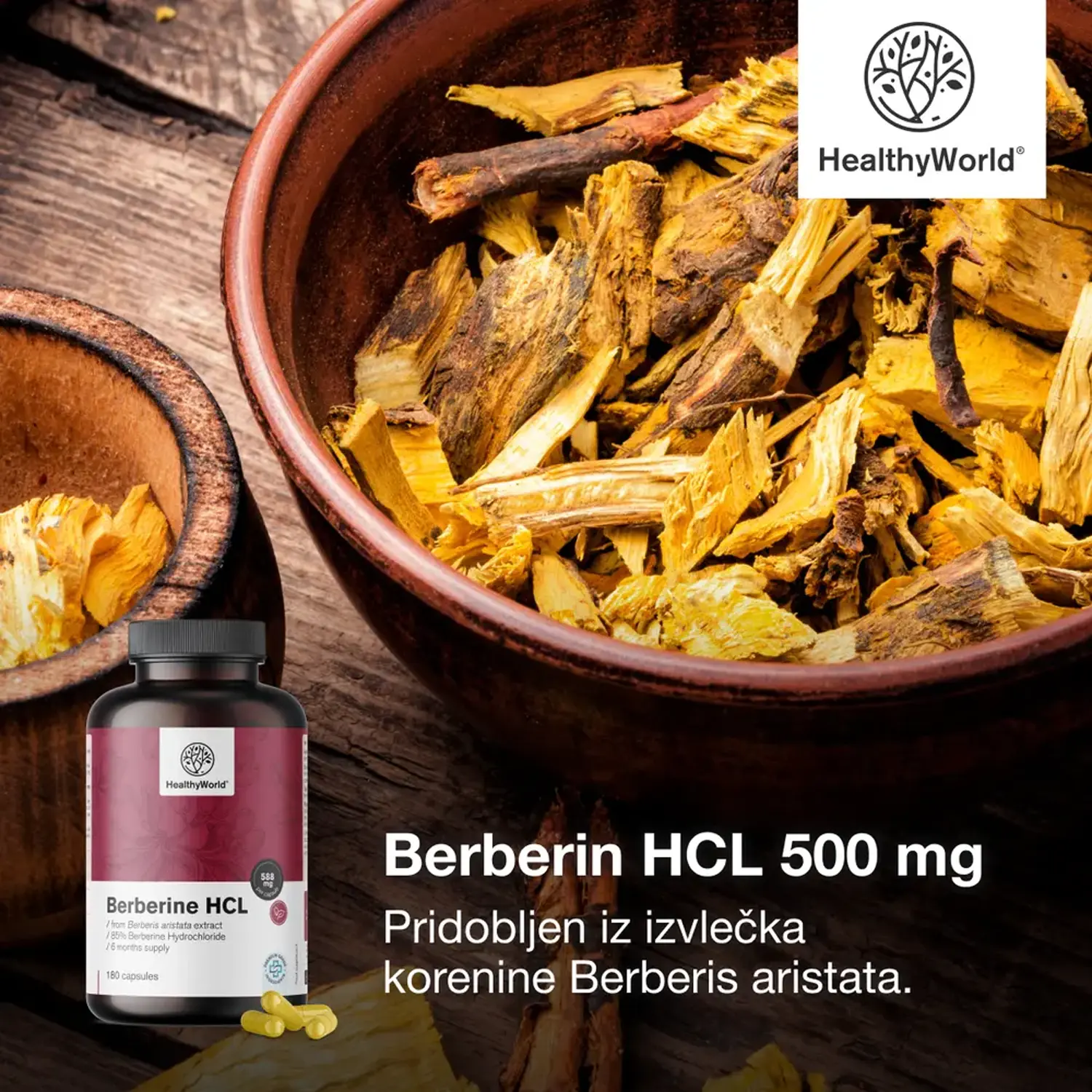 HealthyWorld Berberin HCL 500 mg, kapsule (180 kapsul)