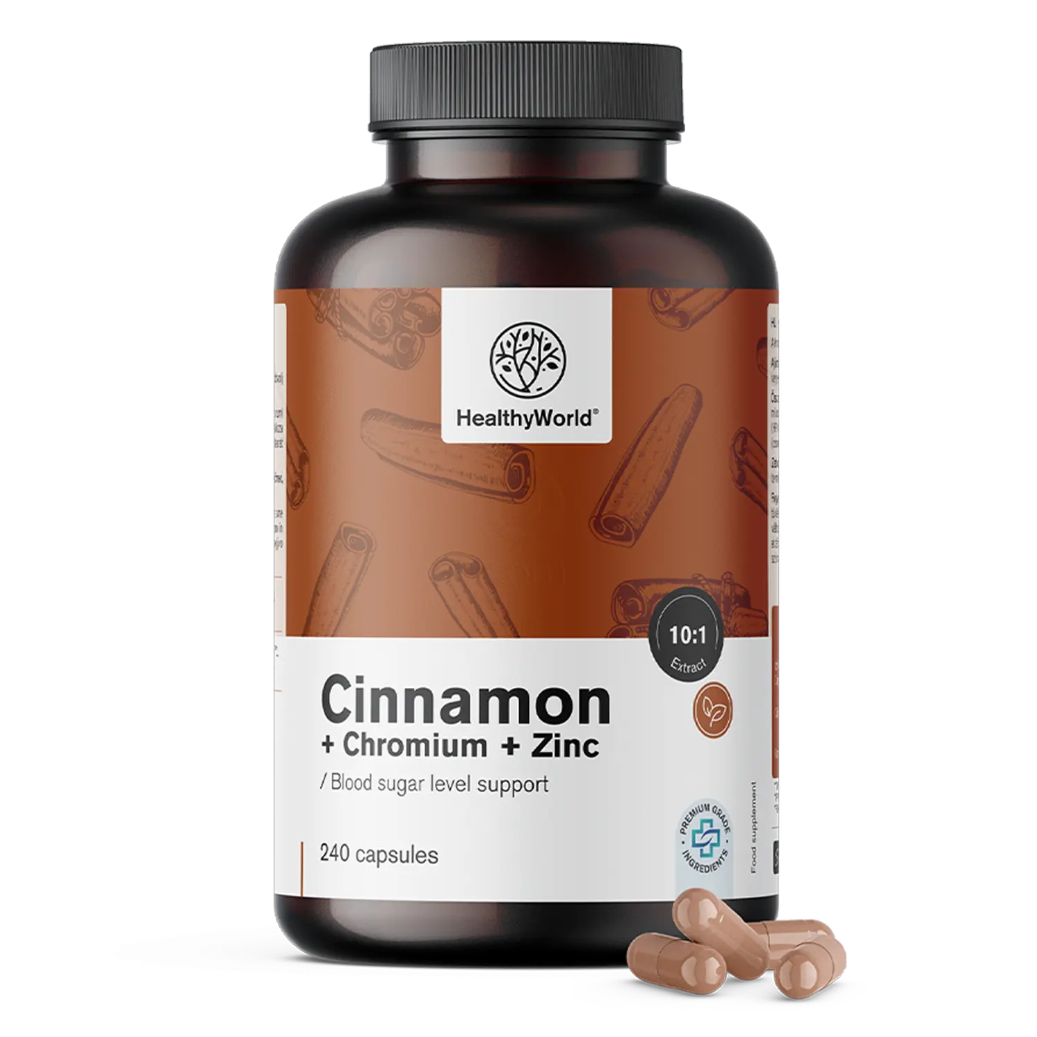 HealthyWorld Cimet s kromom in cinkom, kapsule (240 kapsul)
