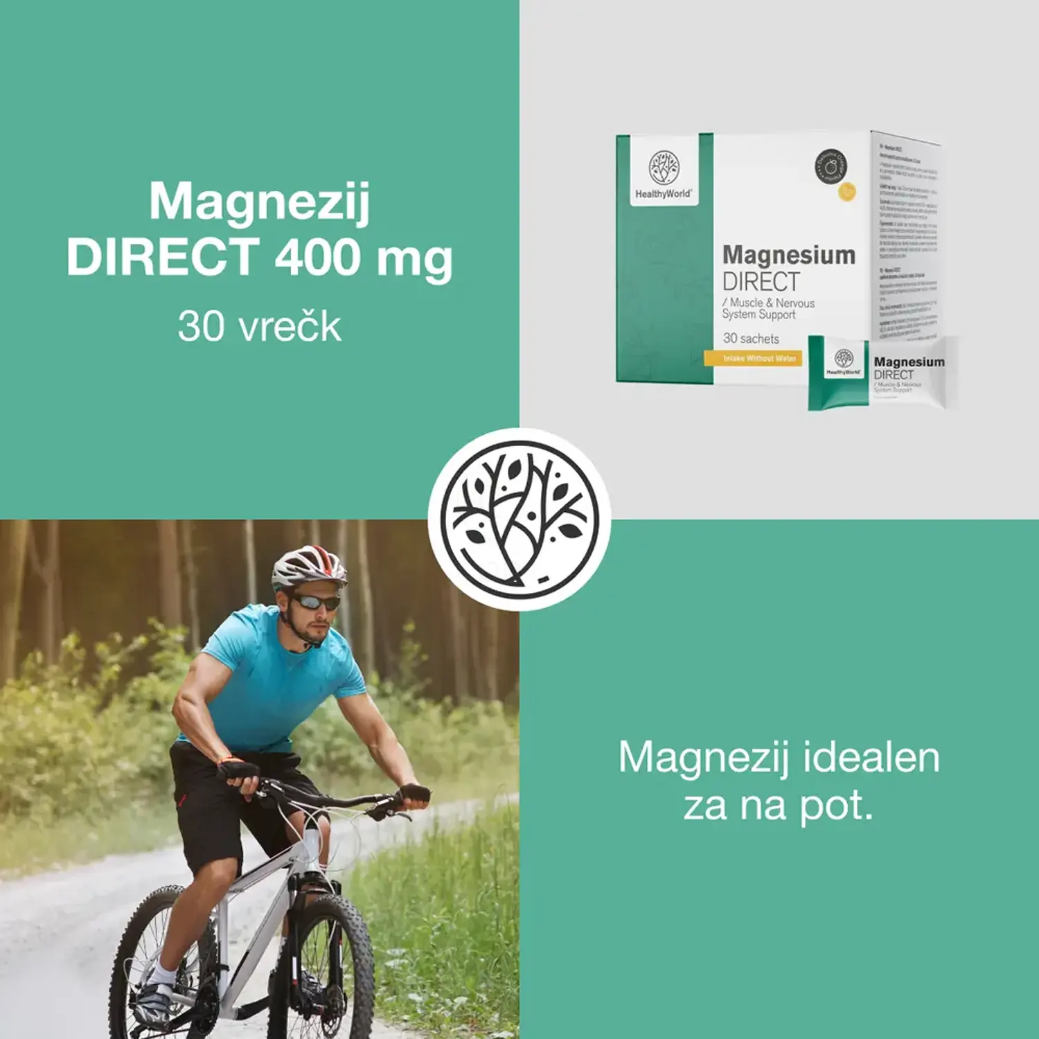 HealthyWorld Magnezij DIRECT 400 mg, prašek v vrečkah (30 vrečk)