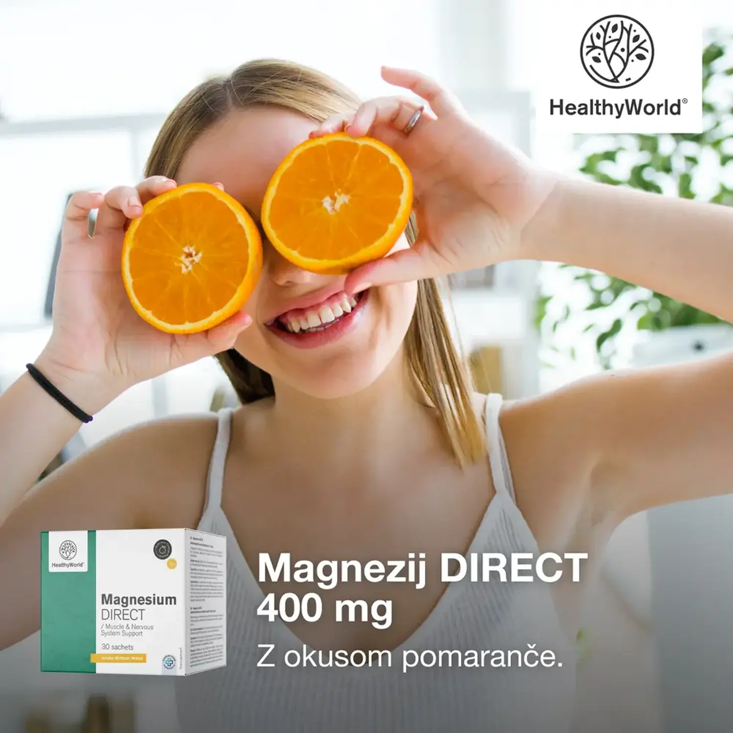 HealthyWorld Magnezij DIRECT 400 mg, prašek v vrečkah (30 vrečk)