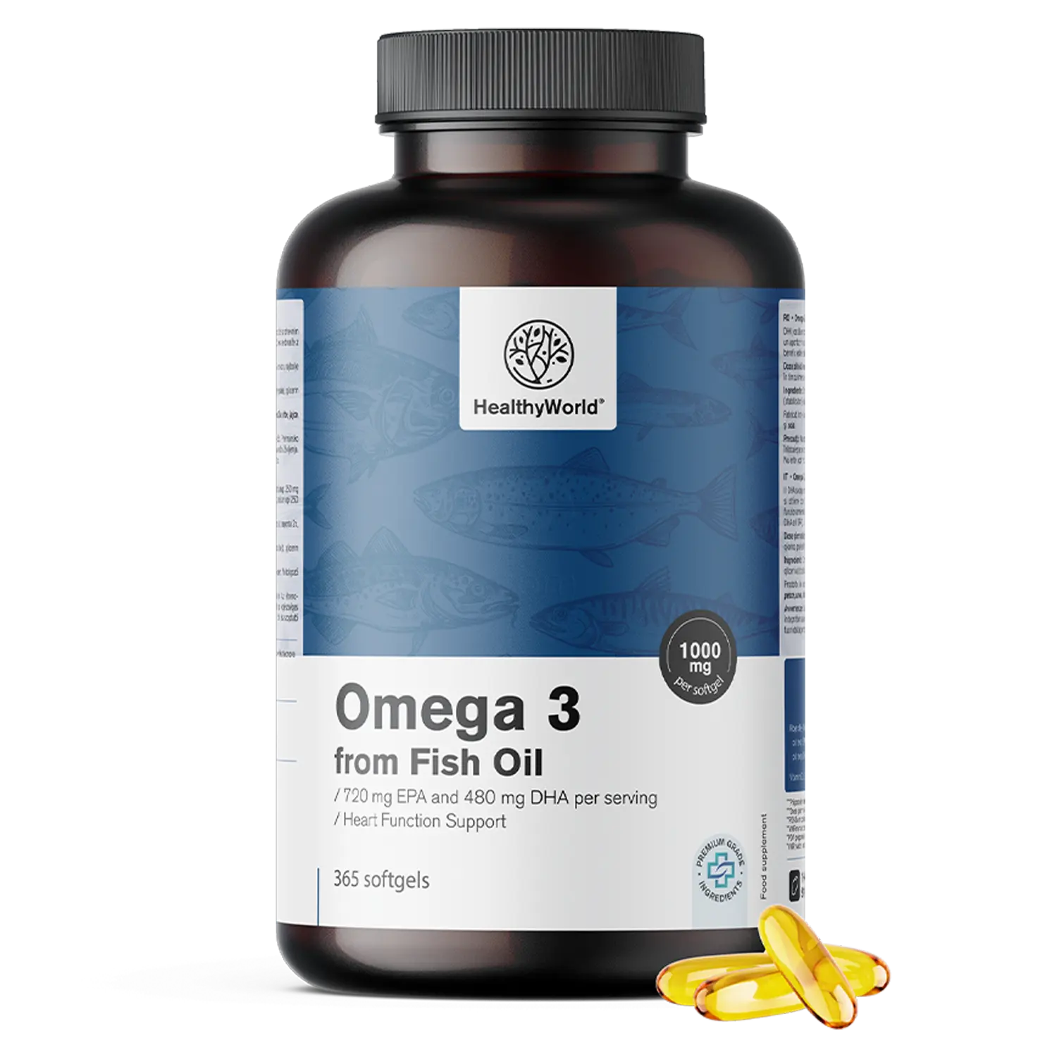 HealthyWorld Omega-3 1000 mg, mehke kapsule (365 kapsul)