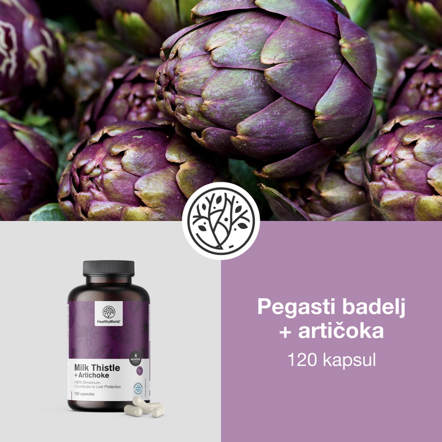 HealthyWorld Pegasti badelj + artičoka, kapsule (120 kapsul)