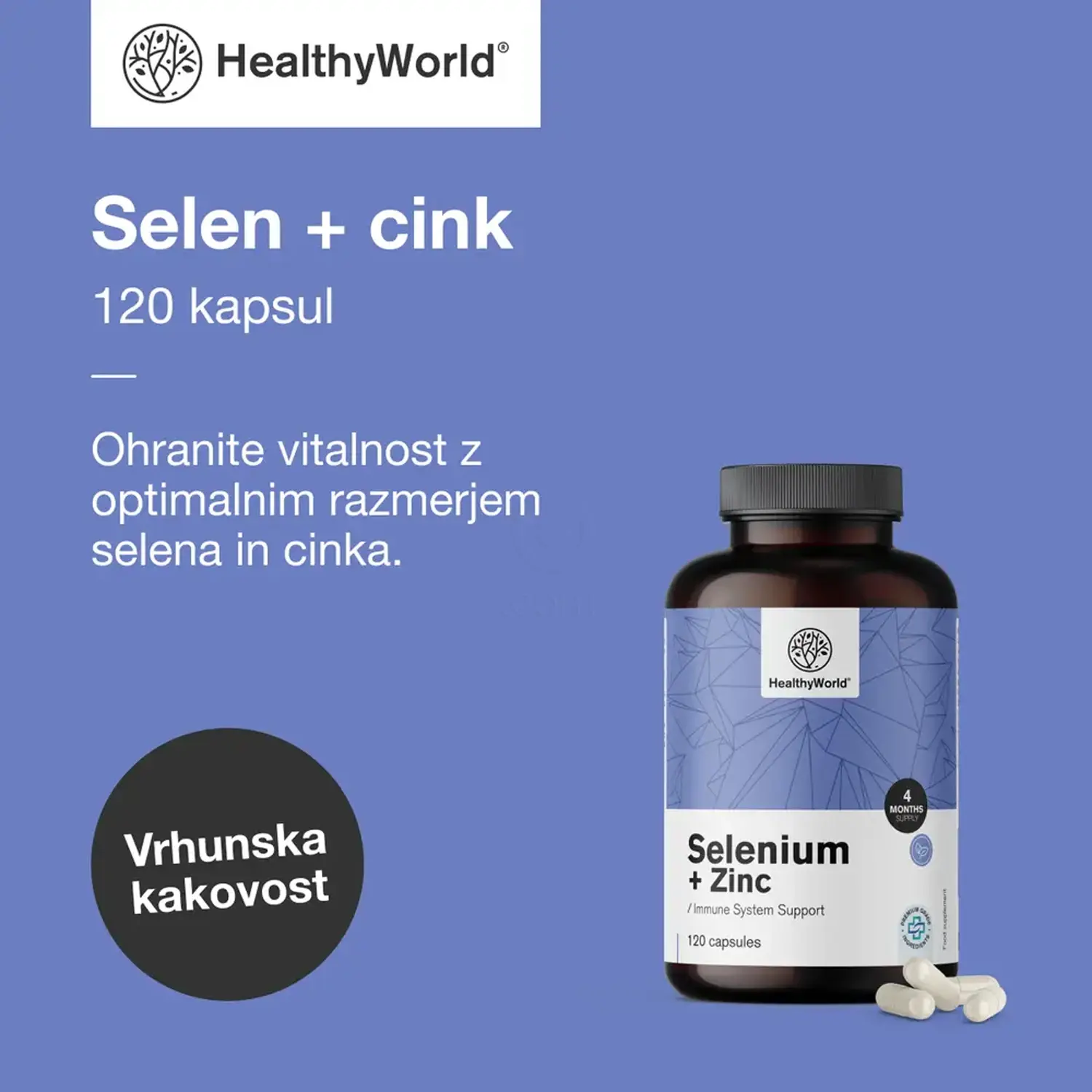 HealthyWorld Selen + cink, kapsule (120 kapsul)