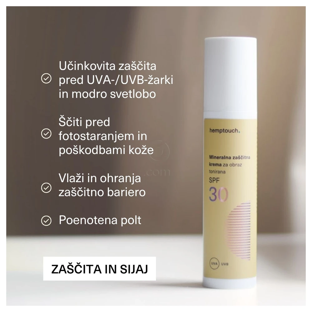 Hemptouch, tonirana mineralna zaščitna krema za obraz ZF 30 (50 ml)