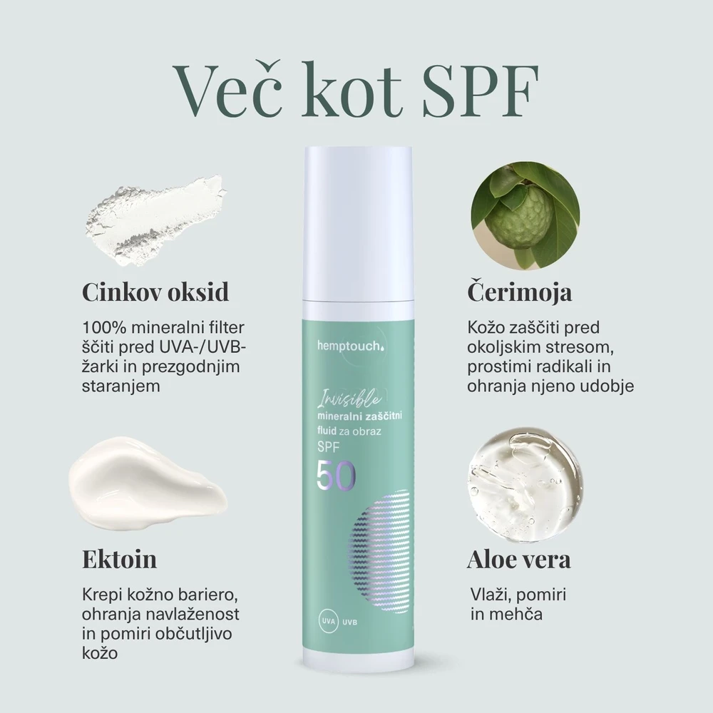 Hemptouch, Invisible mineralni zaščitni fluid za obraz - ZF 50 (50 ml)