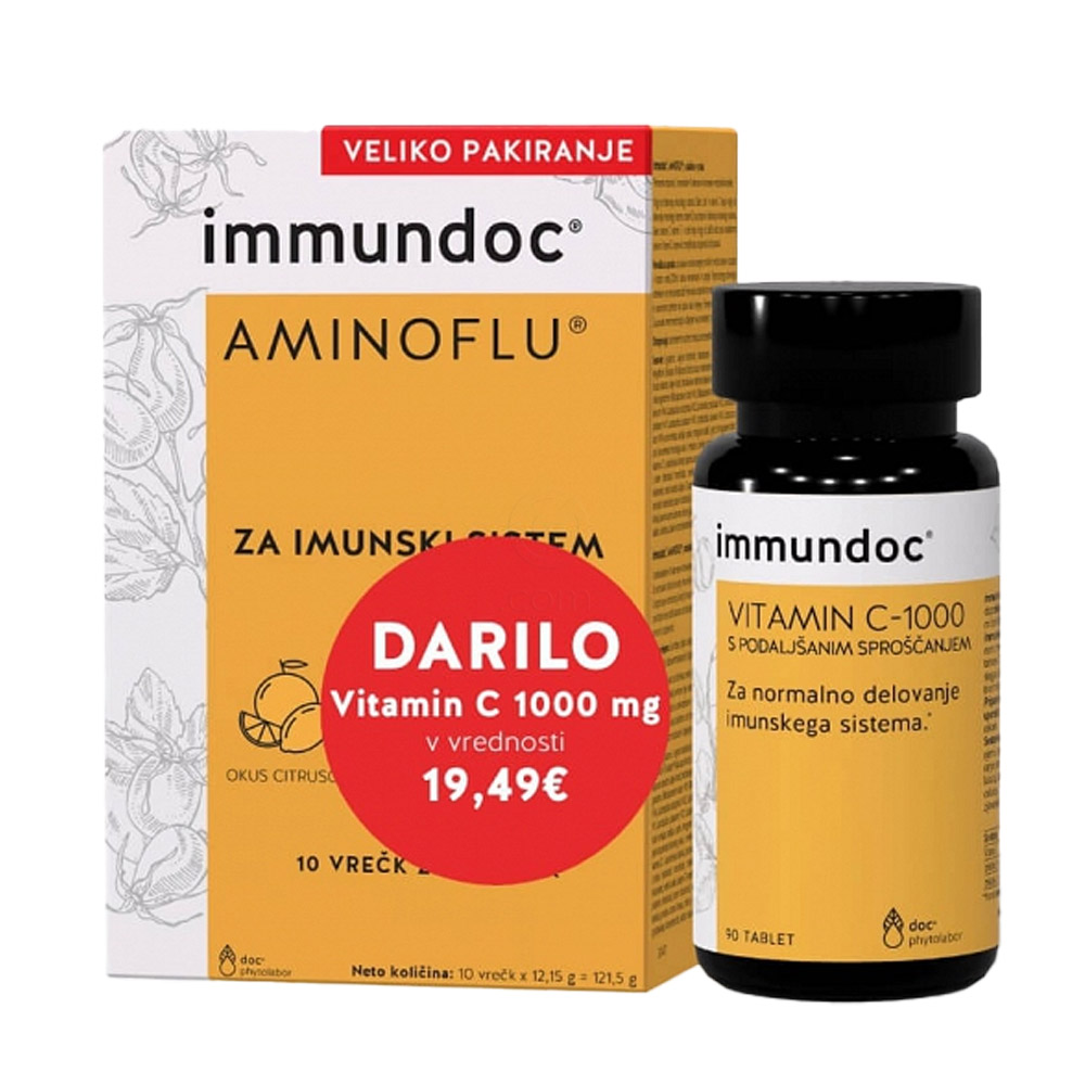 immundoc Aminoflu in Vitamin-C 1000 mg, paket (10 x 13,5 g + 90 tablet)