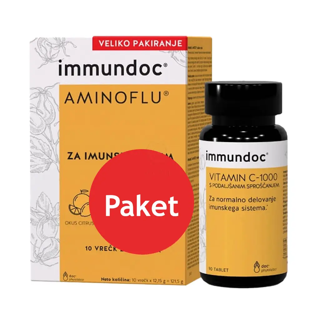 immundoc Aminoflu in Vitamin-C 1000 mg, paket (10 x 13,5 g + 90 tablet)