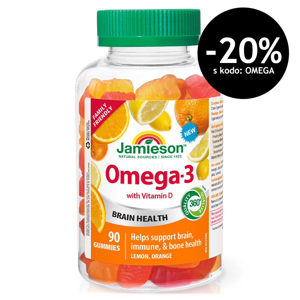 Jamieson Omega-3, žvečljivi bonboni za otroke, mladostnike in odrasle (90 bonbonov)