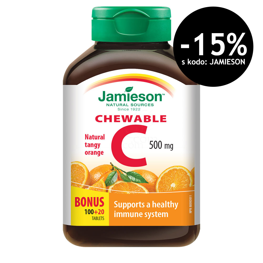 Jamieson Vitamin C 500 mg, žvečljive tablete z okusom pomaranče (120 tablet)