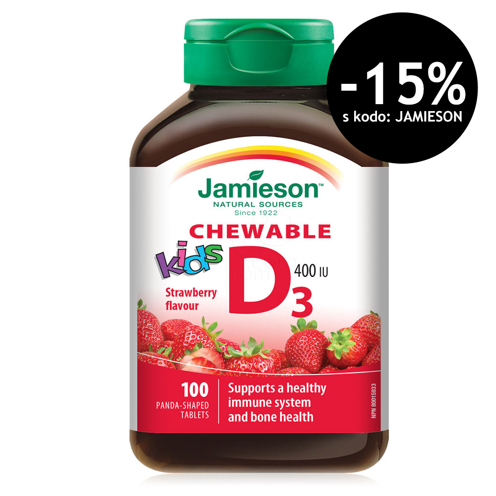 Jamieson Vitamin D3, žvečljive tablete za otroke z naravnim okusom jagode 100 (tablet)