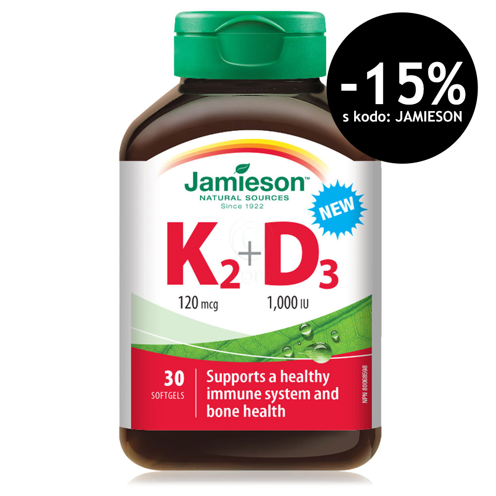Jamieson Vitamin K2 120 μg + Vitamin D3 1000 I.E., kapsule (30 kapsul)