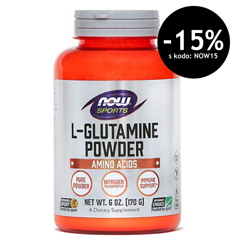 L-glutamin NOW Sports, prah (170 g)